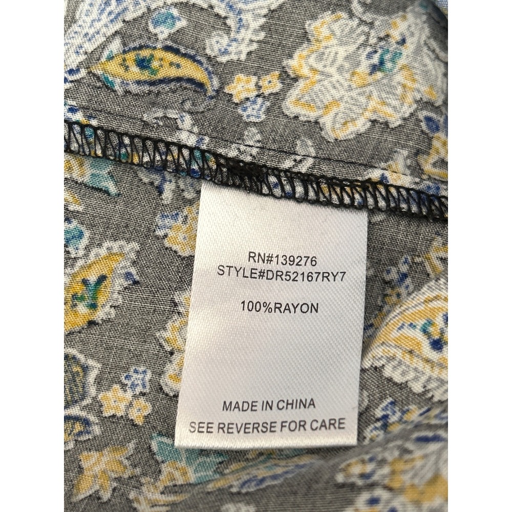 DR2 Midi Dress Boho Cottagecore Paisley Floral Blue Yellow Rayon L Spring - Picture 4 of 4